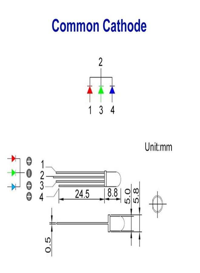 Wizzo {Pack of 50 Pieces) 5mm RGB LED (Common Cathode), DC 4 Pin Light Emitting Diode, Milky Diffused LED Lights Multicolor LED Lamp Bulb, for DIY PCB, Science Projects, Hobby Kit - Image 2