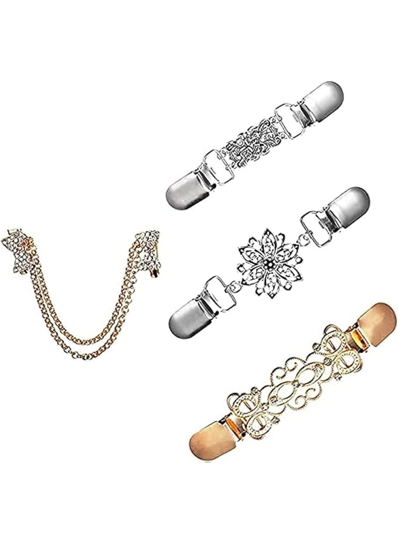 Luckam 4 Pieces Sweater Clips for Women Girls Retro Cardigan Collar Clips Set Hollow Flower Pearl Dresses Sweater Shawl Cardigan Collar Clip - Image 1
