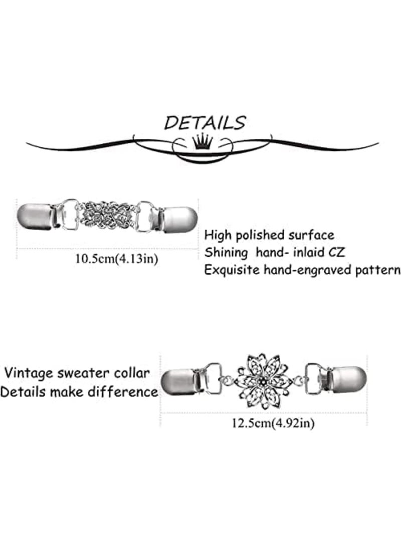Luckam 4 Pieces Sweater Clips for Women Girls Retro Cardigan Collar Clips Set Hollow Flower Pearl Dresses Sweater Shawl Cardigan Collar Clip - Image 3