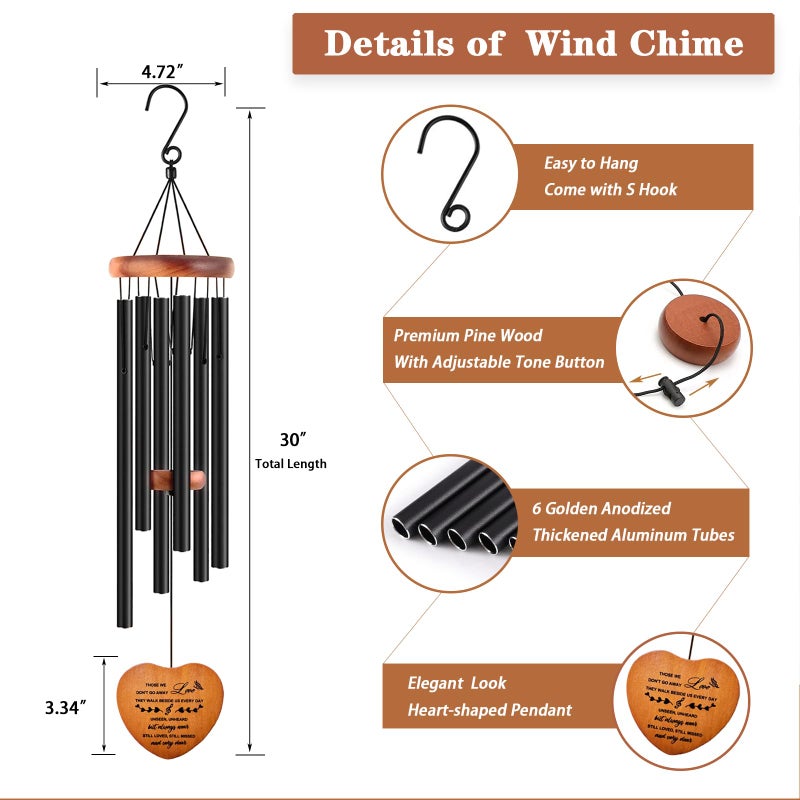 Soopau Sympathy Gifts for Loss of Loved One, Memorial Wind Chimes for Mom Dad Husband Brother, Funeral Bereavement Sympathy Gifts Basket, in Memory of Loved One Gifts - Black - Image 3