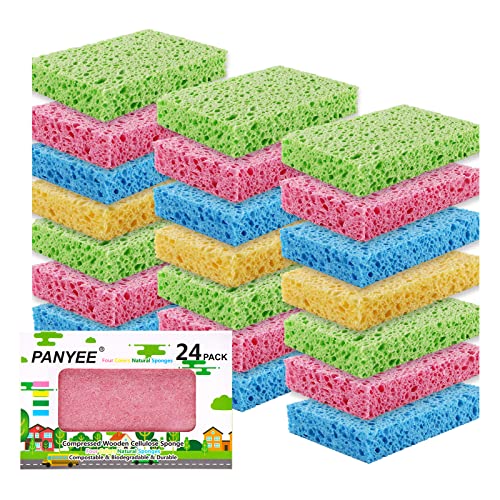 PANYEE Compressed Cellulose Kitchen Sponges 24Pack,Non-Scratch Biodegradable Natural Sponge Scrub for Dishes Cleaning,Funny Colorful DIY Sponge for Kids - Image 1