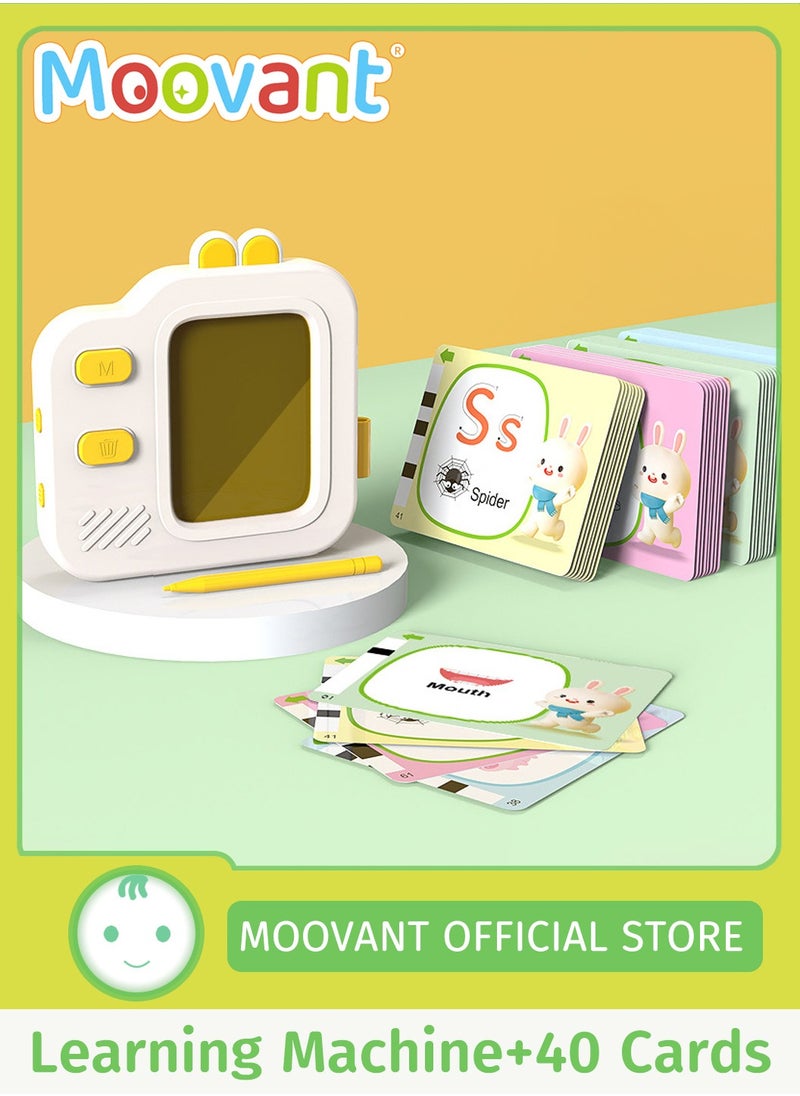 Moovant Toddler Flash Cards with 40PCS/80 Sight Words, Talking Flash Cards with LCD Screen, Pure English Pronunciation Listening Learning Toys for Kids, White  - Image 1