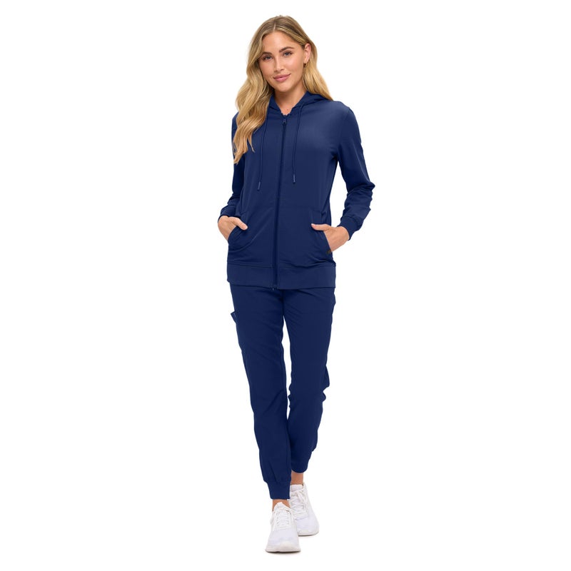 MONARCH UNIFORMS سترة طبية للنساء من مونوك - سترة هودي خفيفة الوزن بسحاب، سترة طبية مرنة للنساء - أزرق بحري - م - Image 4