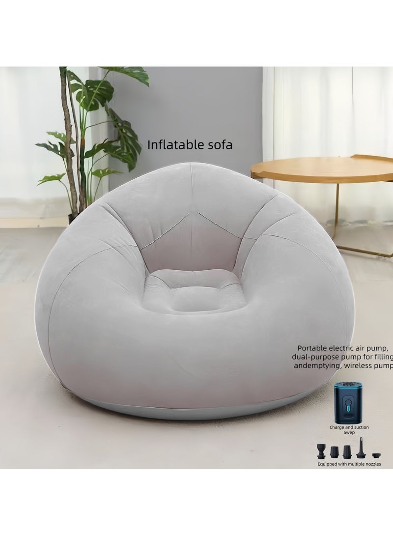 SKT Shiketro Inflatable Recliner with Portable USB Wireless Pump, Flocked PVC Material, Adult Inflatable Beanbag Sofa/Recliner (Grey) - Image 1