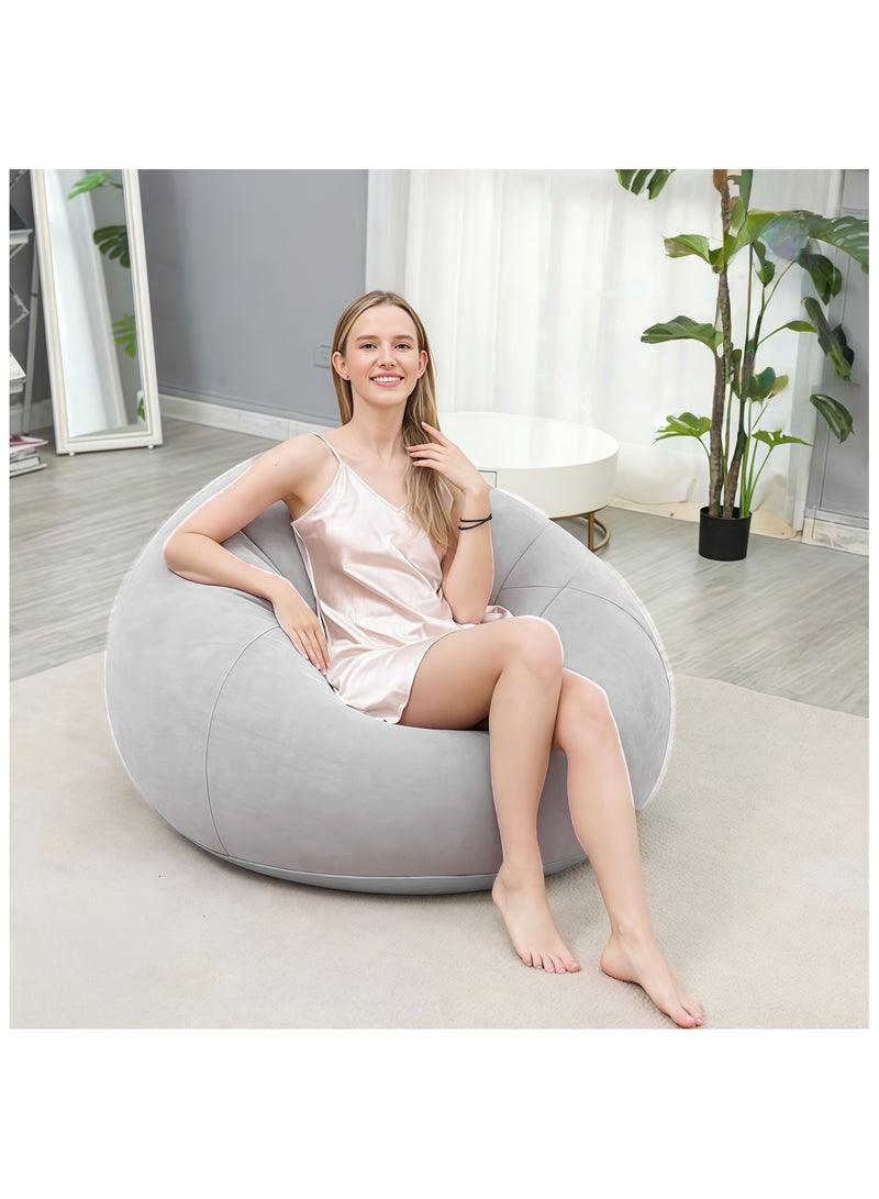 SKT Shiketro Inflatable Recliner with Portable USB Wireless Pump, Flocked PVC Material, Adult Inflatable Beanbag Sofa/Recliner (Grey) - Image 3