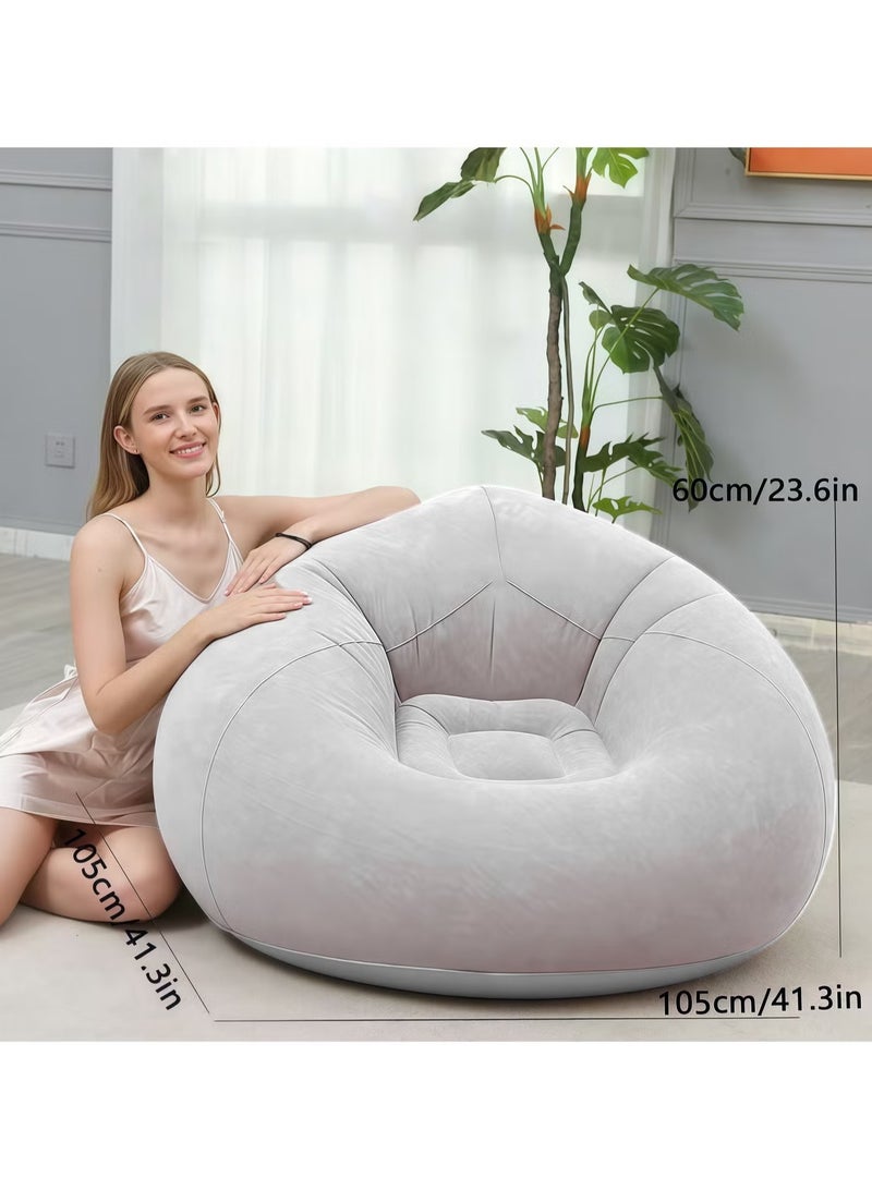 SKT Shiketro Inflatable Recliner with Portable USB Wireless Pump, Flocked PVC Material, Adult Inflatable Beanbag Sofa/Recliner (Grey) - Image 5