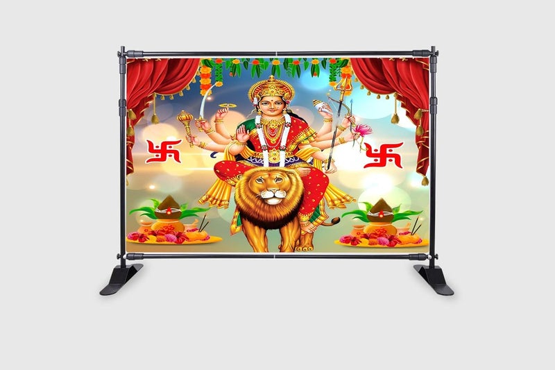 Backdropon Godess MAA Durga Sherawali MATA Design Backdrop Cloth for Pooja Decoration Traditional/Background Curtain for Festival Fabric Size 5Feet Height and 8Feet Width(5 * 8) - Image 2