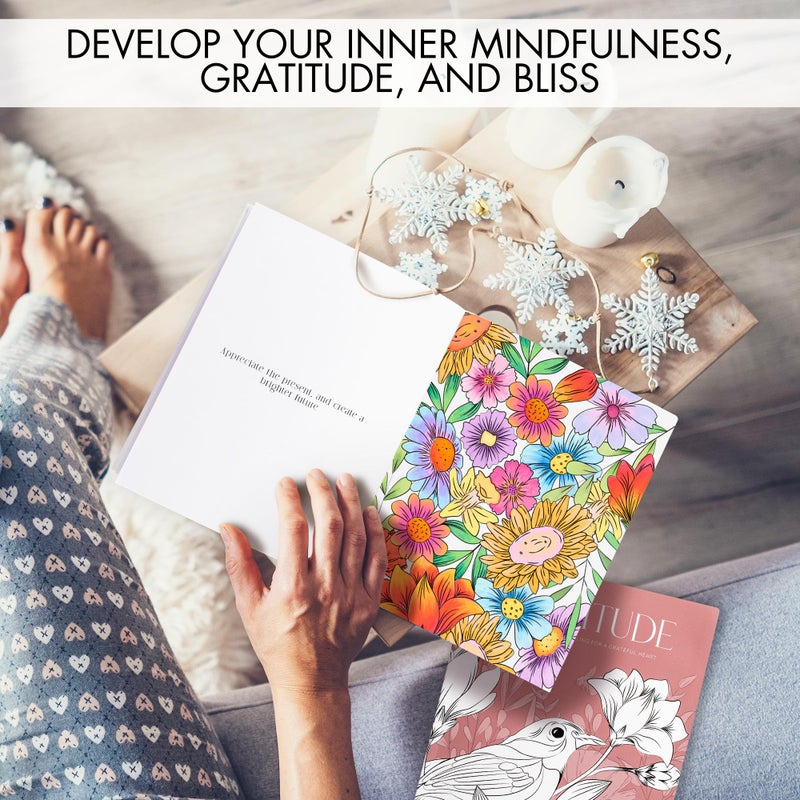 ZICOTO Beautiful Adult Coloring Book Set of 2 for Relaxation - Gratitude and Mindfulness Books with Inspirational Quotes Making it a Great Gift - Perfect Stress-Relieving Books Fun to Color for Women - Image 3