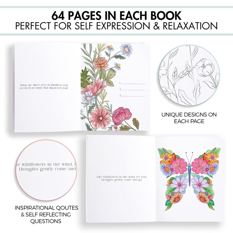 ZICOTO Beautiful Adult Coloring Book Set of 2 for Relaxation - Gratitude and Mindfulness Books with Inspirational Quotes Making it a Great Gift - Perfect Stress-Relieving Books Fun to Color for Women - Image 4