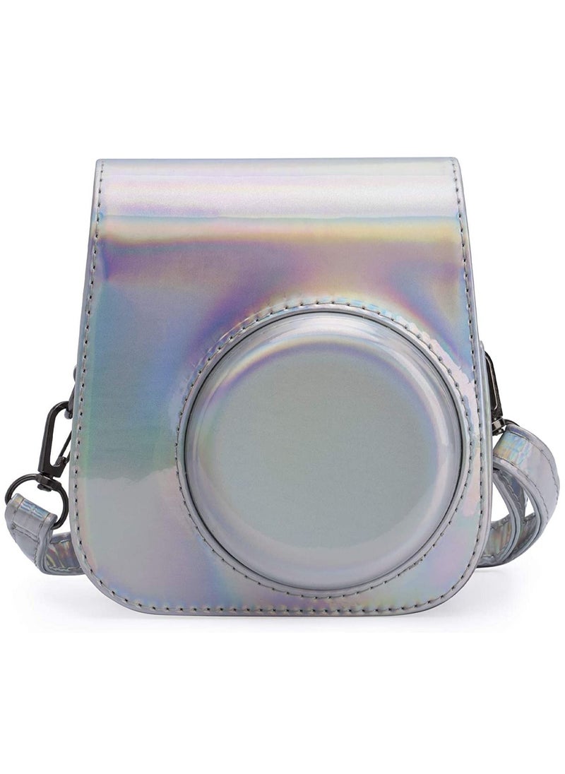 Y&D - PU Leather Camera Case Compatible For Fujifilm Instax Mini 11 Instant with Adjustable Strap and Pocket (Magic Silver) - Image 1