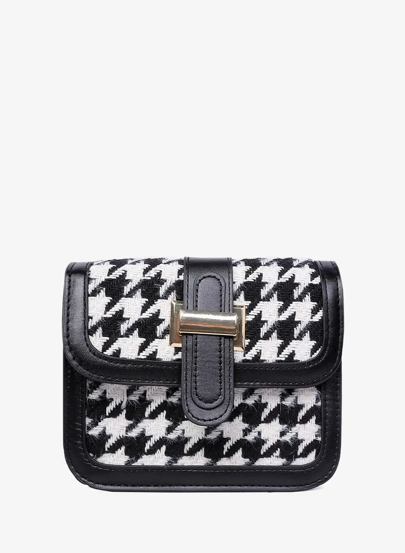 London Rag Black Houndstooth Woven Detail Sling Bag