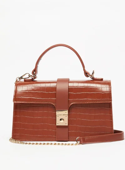Flora Bella Textured Satchel Bag with Detachable Chain Strap and Flap Closure