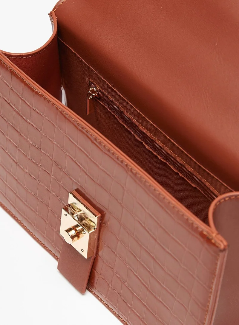 Flora Bella Textured Satchel Bag with Detachable Chain Strap and Flap Closure