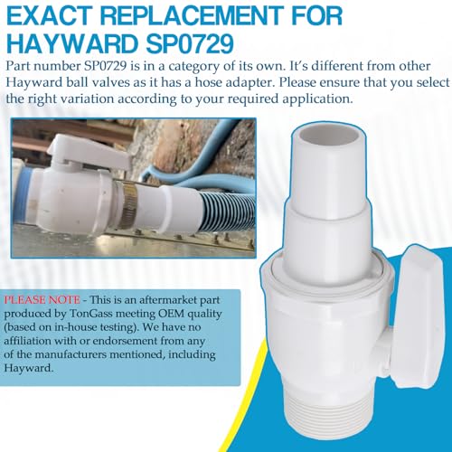 TonGass 1.5" MIP x 1.5" - 1.25" 2-Way Econoline Ball Valve Compatible with Hayward Pool Filter PN. SP0729 - ABS Plastic Non-Corrosive Valve - Max. 50 psi Pressure Rating - Image 3