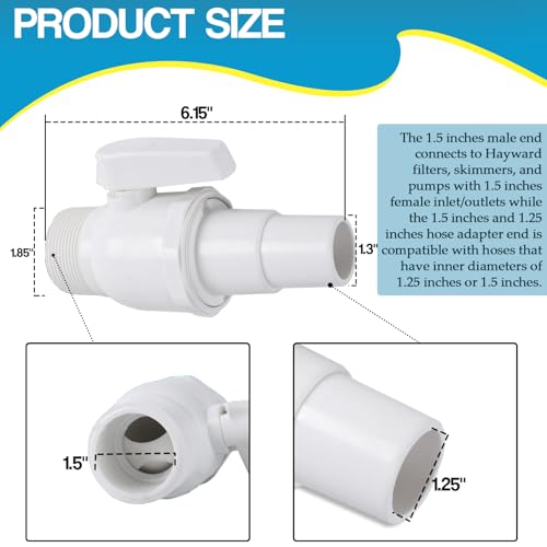 TonGass 1.5" MIP x 1.5" - 1.25" 2-Way Econoline Ball Valve Compatible with Hayward Pool Filter PN. SP0729 - ABS Plastic Non-Corrosive Valve - Max. 50 psi Pressure Rating - Image 2