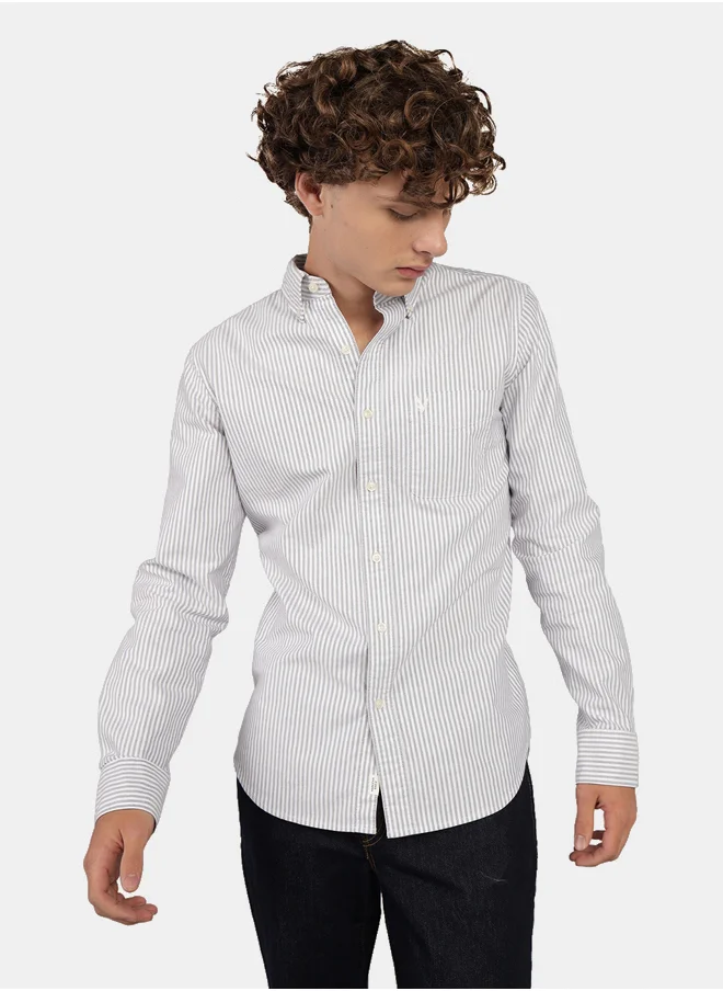 American Eagle AE Everyday Striped Oxford Button-Up Shirt