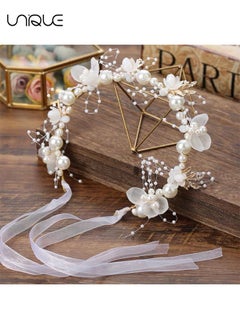 Unique Wedding Hair Accessories for Kids, Princess Headpiece White Flower Headband Pearl Hair Dress for Girl and Flower Girls Lovely Bridal Wedding Hair Band  - Image 1
