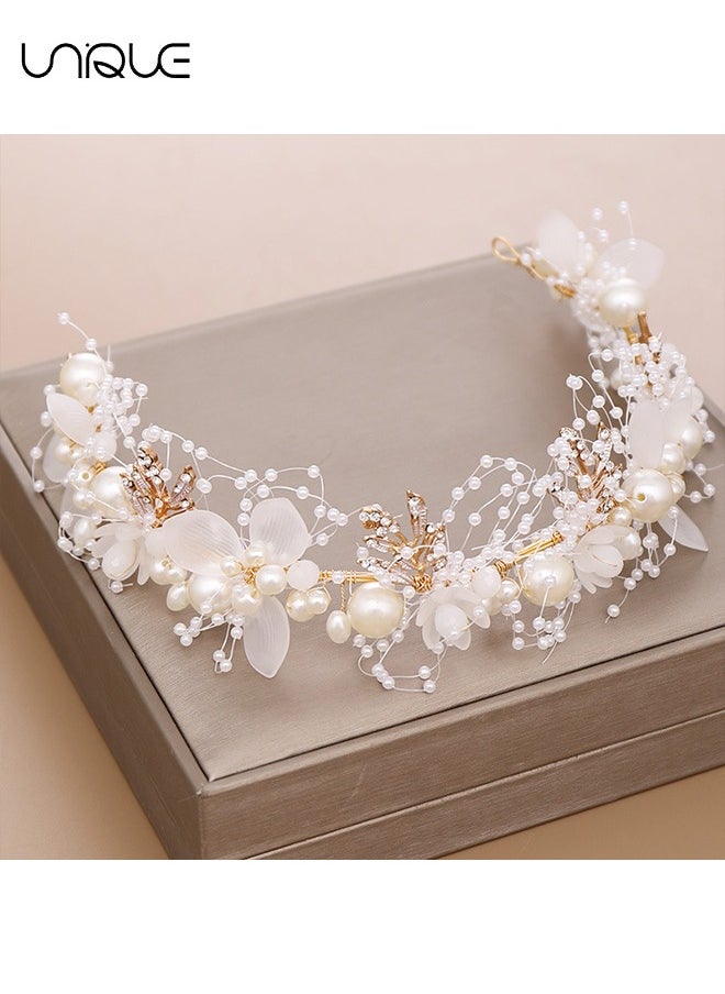 Unique Wedding Hair Accessories for Kids, Princess Headpiece White Flower Headband Pearl Hair Dress for Girl and Flower Girls Lovely Bridal Wedding Hair Band  - Image 2