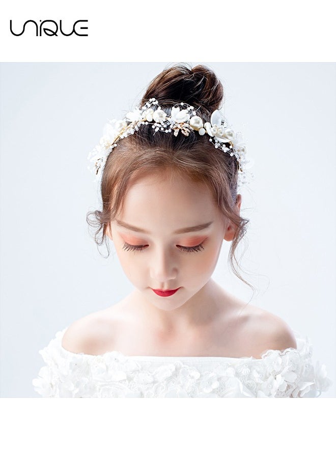 Unique Wedding Hair Accessories for Kids, Princess Headpiece White Flower Headband Pearl Hair Dress for Girl and Flower Girls Lovely Bridal Wedding Hair Band  - Image 5