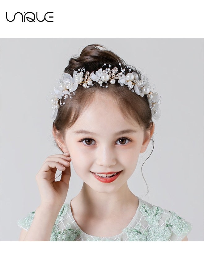 Unique Wedding Hair Accessories for Kids, Princess Headpiece White Flower Headband Pearl Hair Dress for Girl and Flower Girls Lovely Bridal Wedding Hair Band  - Image 4