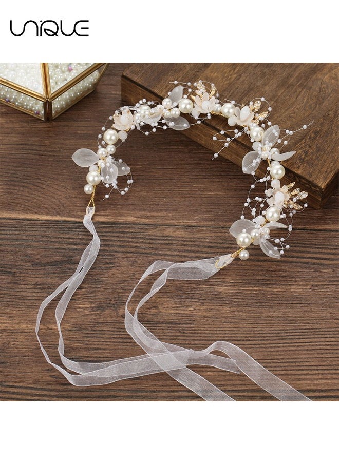 Unique Wedding Hair Accessories for Kids, Princess Headpiece White Flower Headband Pearl Hair Dress for Girl and Flower Girls Lovely Bridal Wedding Hair Band  - Image 3