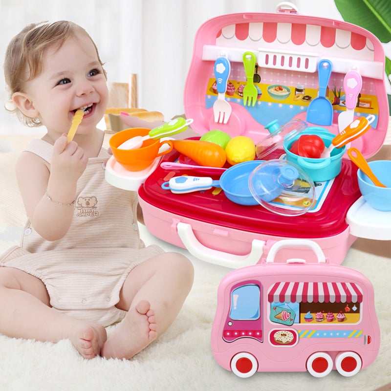 Pretend Play Kitchen Set – Sliding Suitcase Toy – Portable Cooking Playset, 20PCS Accessories, Educational Chef Kit for Kids, Role Play Fun, Ideal Gift for Toddler Girls  Travel Entertainment - Image 3