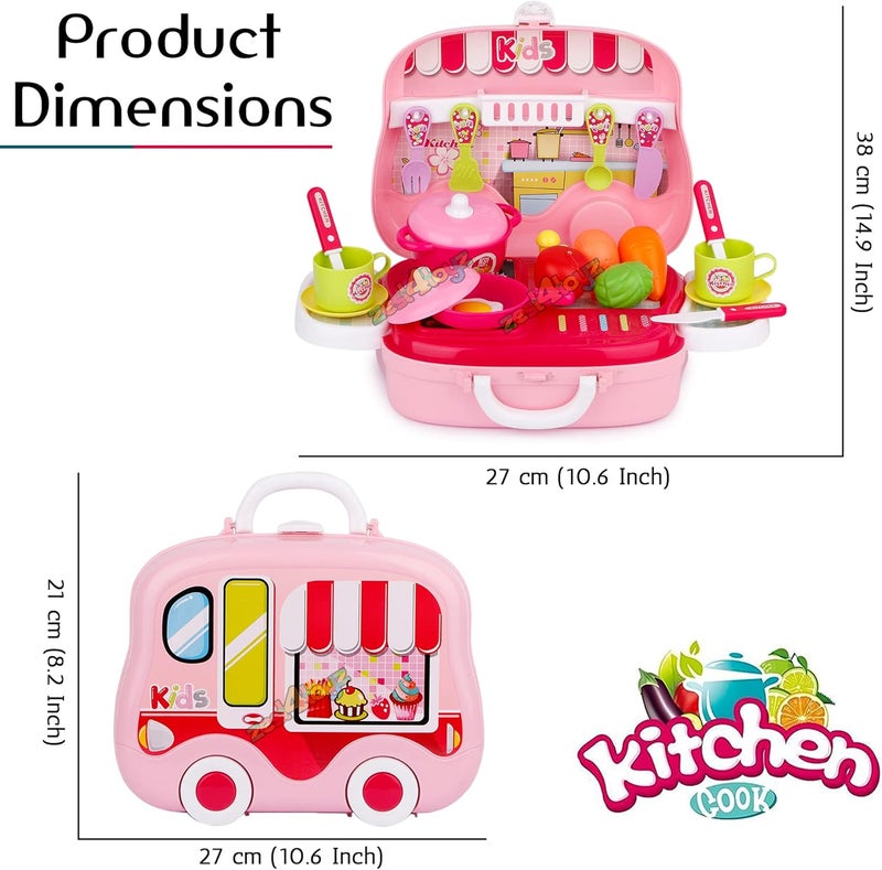 Pretend Play Kitchen Set – Sliding Suitcase Toy – Portable Cooking Playset, 20PCS Accessories, Educational Chef Kit for Kids, Role Play Fun, Ideal Gift for Toddler Girls  Travel Entertainment - Image 5