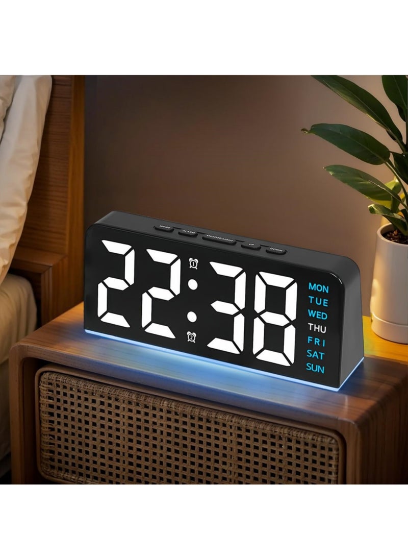 saykfoe 6.8'' Digital Alarm Clock, LED Digital Clock with Ambient Light, with Day/Date/Temperature / 12 / 24H / Dual Alarm/Snooze, Bedside Desk Table Clock, for Office Bedroom Kids Elderly - Image 1