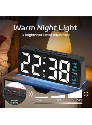 6.8'' Digital Alarm Clock, LED Digital Clock with Ambient Light, with Day/Date/Temperature / 12 / 24H / Dual Alarm/Snooze, Bedside Desk Table Clock, for Office Bedroom Kids Elderly - view 5
