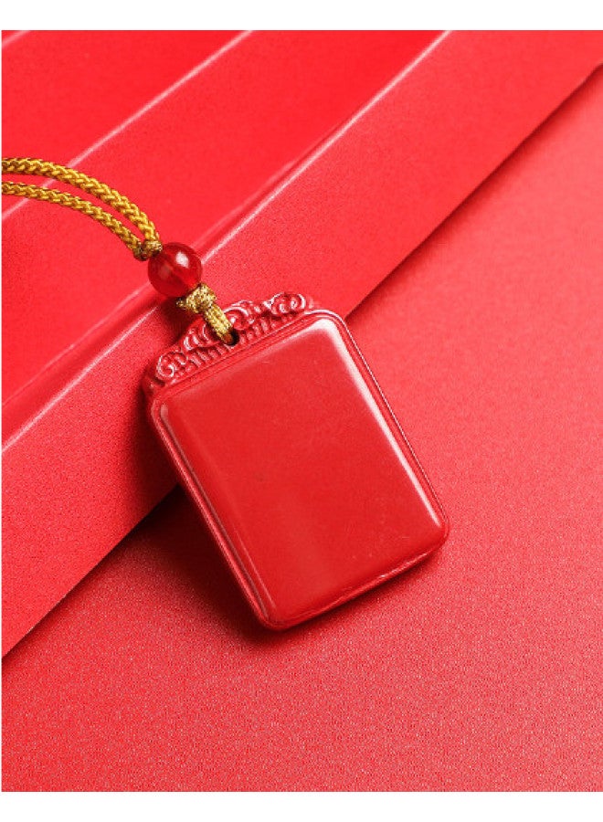 Genuine High-content Cinnabar Imperial Sand Six-syllable Mantra Heart Sutra Worry-free Plaque Premium Necklace - Image 1