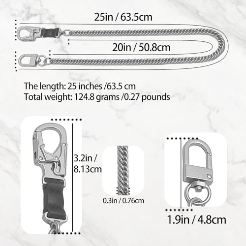 Ahiller 25" Long Wallet Chains for Men, Lightweight Stainless Steel Key Chain with Alloy Double Lock Carabiner, Anti-Loss Design for Biker, Punk Style Accessories (BK-Silver) - Image 5