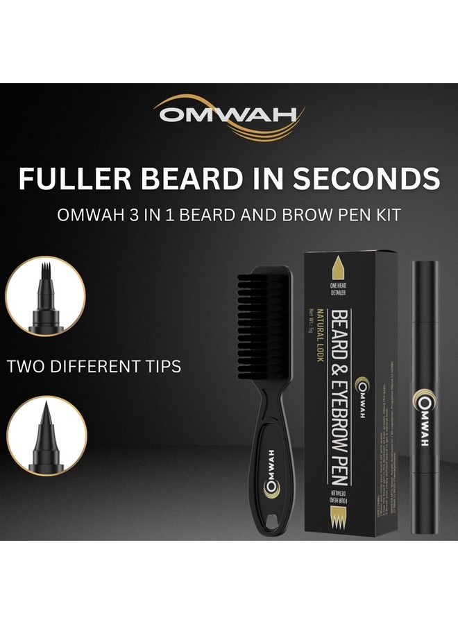 OMWAH قلم تعبئة للحية والحواجب للرجال قلم لحية مقاوم للماء وفرشاة لحية لمسة طبيعية تدوم طويلاً لإصلاح الشارب واللحية (أسود) - Image 3