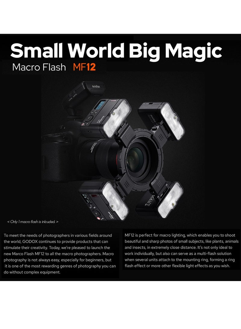 جودوكس جهاز فلاش Godox MF12 ماكرو بتقنية النقل اللاسلكي 2.4G، رقم دليل 16، وضع TTL M مع فلتر ملون وحذاء بارد لصور البورتريه والنباتات والحشرات والطعام والمجوهرات في التصوير الماكرو - Image 5