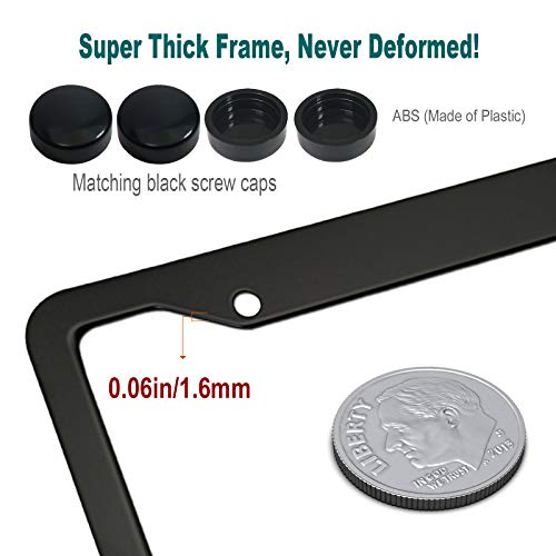 Aootf Black Aluminum License Plate Frames- Heavy Duty Car Tag Cover with Screw Caps, 2 Pack Front & Rear Holders for Women/Men, with Screws, Tire Valve Caps, Rattle Proof Pads, 4 Hole - Image 3