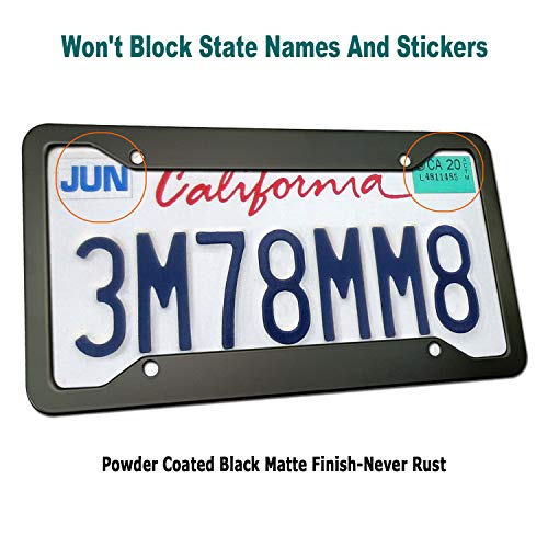 Aootf Black Aluminum License Plate Frames- Heavy Duty Car Tag Cover with Screw Caps, 2 Pack Front & Rear Holders for Women/Men, with Screws, Tire Valve Caps, Rattle Proof Pads, 4 Hole - Image 2