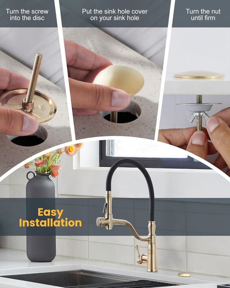 ALEASHA Kitchen Sink Hole Cover, Faucet Hole Cover for Kitchen Sink, Tap Hole Plate Stopper Cover Blanking Brass Metal Plug, Polished Brass - Image 5