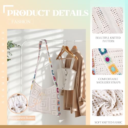 Babelshar Crochet Beach Tote Bag Summer Vacation Hobo Tote Knit Bags for Women Mesh Woven Travel Crochet Purse Aesthetic Bag - Image 3