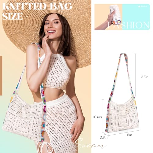 Babelshar Crochet Beach Tote Bag Summer Vacation Hobo Tote Knit Bags for Women Mesh Woven Travel Crochet Purse Aesthetic Bag - Image 2