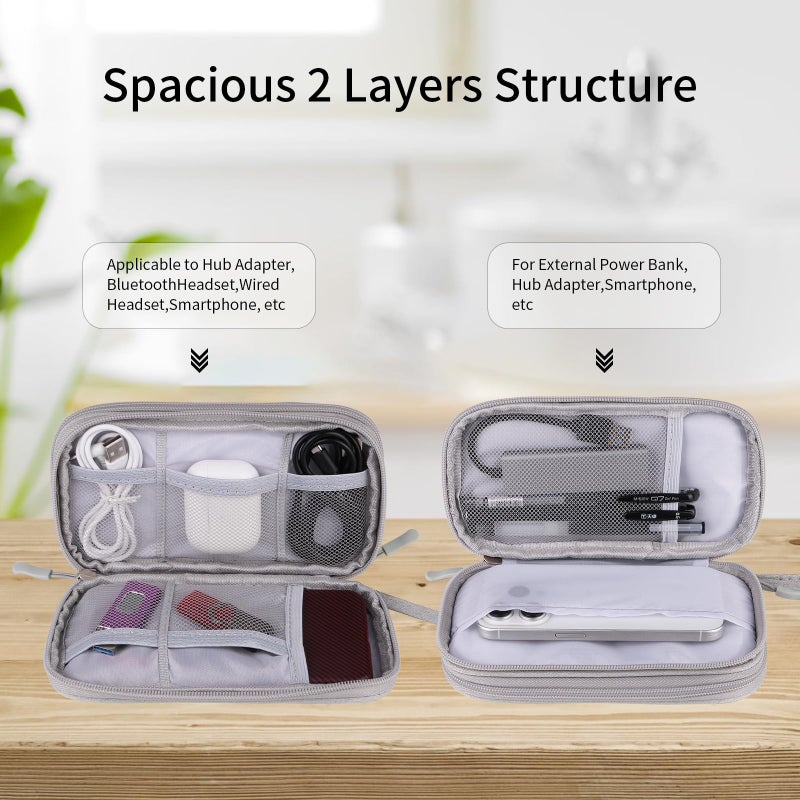 JIAKAI Travel Cable Organizer - Electronics Accessories Bag(Double Layer - Grey) - Image 3