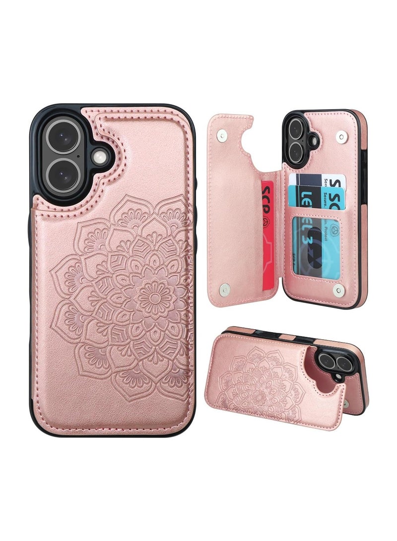 general Case for iPhone 16 with Card Clip, Flower Magnetic Closure Flip Case, Wallet Case for iPhone 16 for Women - Image 1