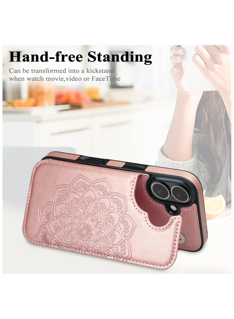 general Case for iPhone 16 with Card Clip, Flower Magnetic Closure Flip Case, Wallet Case for iPhone 16 for Women - Image 4