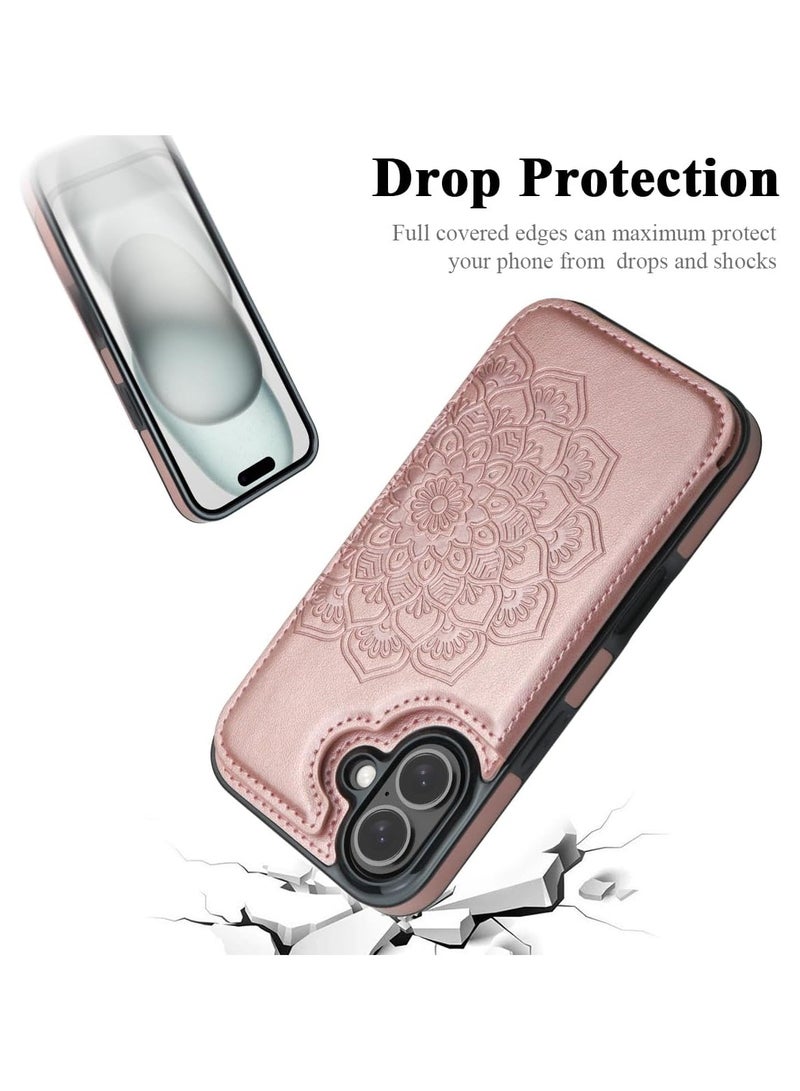 general Case for iPhone 16 with Card Clip, Flower Magnetic Closure Flip Case, Wallet Case for iPhone 16 for Women - Image 5