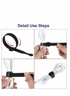 KASTWAVE Velcro strap Cable Tie, 60Pcs Black Reusables Premium Nylon Adjustable Wire Ties Cable Straps, for Cord Management and Desk or Office Organization, 6 inch and 8 inch...  - Image 3