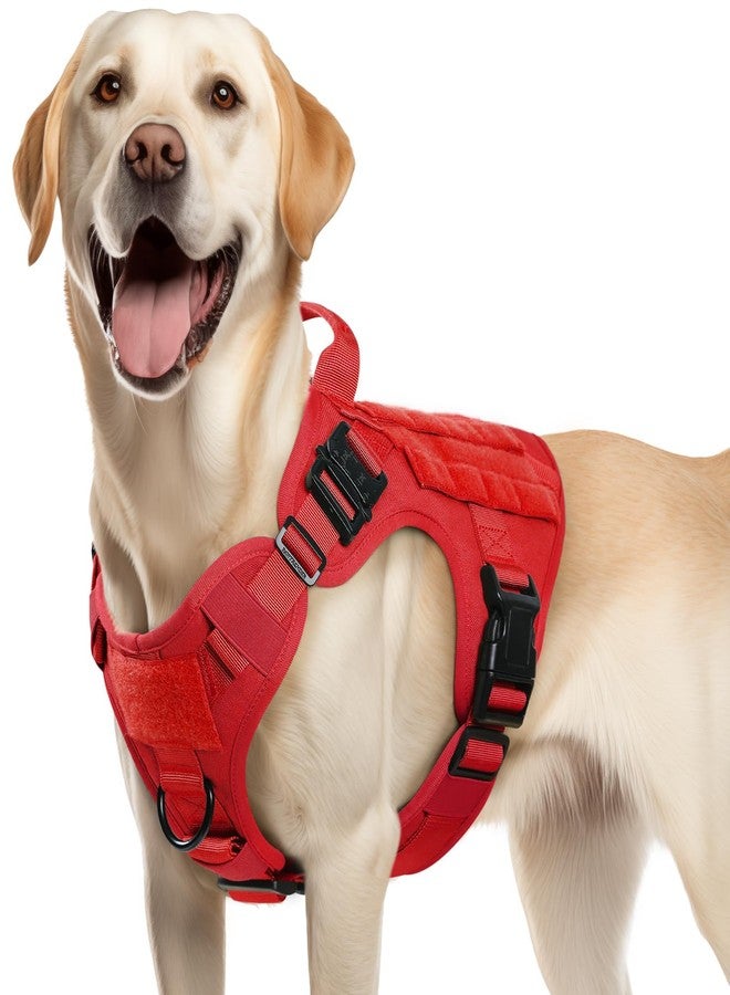رابيتجو سرج كلاب تكتيكي من رابيت جو، متوسط الحجم، سرج متين للحيوانات الأليفة بمقبض، سترة خدمة مانعة للشد، مناسب للكلاب متوسطة الحجم، سترة عسكرية قابلة للتعديل للتدريب والصيد والمشي، أحمر، متوسط الحجم - Image 1