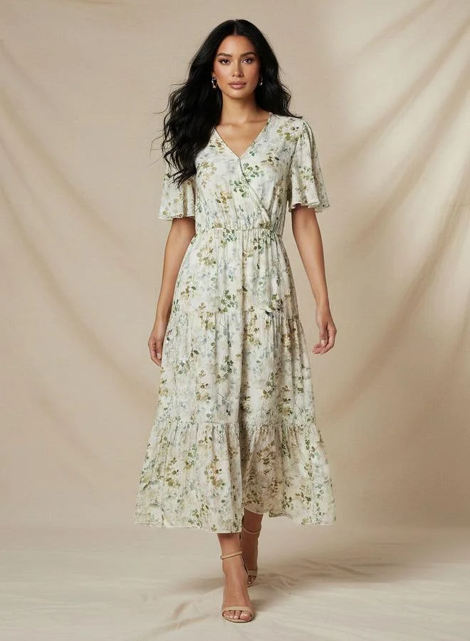 سبلاش فيڤ Tiered Midi Viscose Wrap Dress with Floral Print