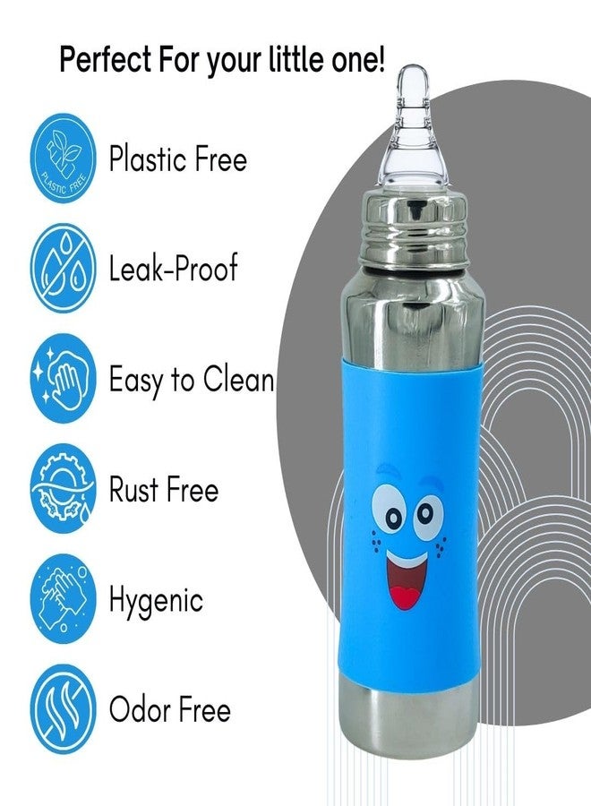 VOIK 3-Piece Baby Feeding Bottle Set 240ml - Stainless Steel Bottle, Anti-Colic Nipple, Teething Brush & Cover | BPA-Free | ISI Approved | Newborn Essentials - Image 3