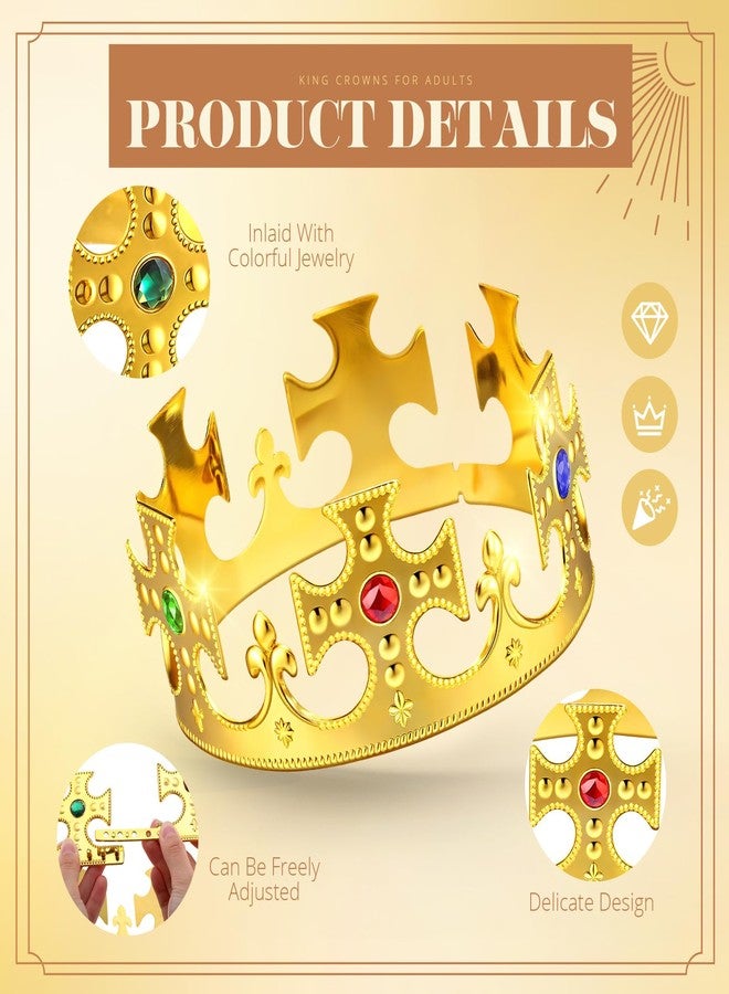 Quelay 12 Pcs King Crown Gold Adjustable Royal Prince Jeweled Crown Medieval for Party Birthday Royal Costume Fun Cosplay (Cross) - Image 3