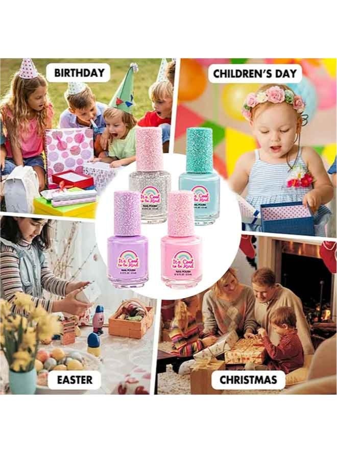4 Colors Kids Peel Off Nail Polish Set, Water Based Non Toxic Quick Dry Nail Varnish Kit, Safe Water Soluble Non Irritating DIY Nail Art Gift for Little Girls - Image 3