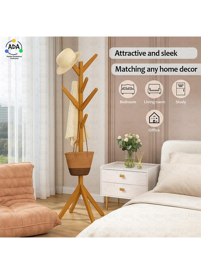 ADA® Premium Natural Bamboo Wood Free Standing Tree Shaped Display Coat Hanger Stand with 4 Tiers, 8 Hooks and Solid Feet for Clothes Scarves and Hats - Dark Brown, Cm - Image 3
