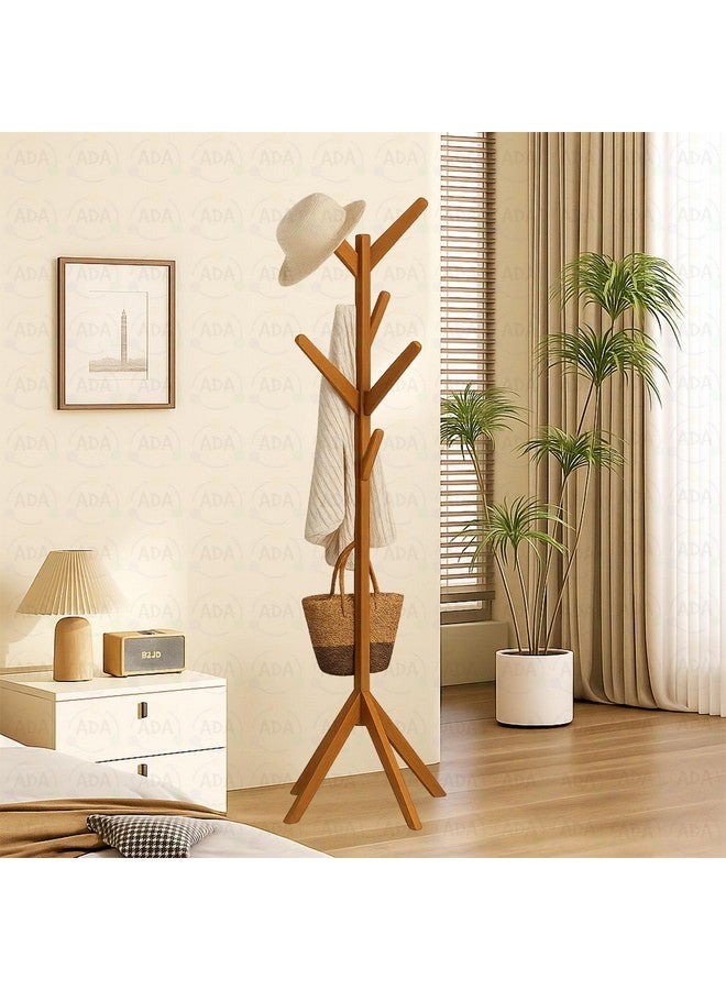 ADA® Premium Natural Bamboo Wood Free Standing Tree Shaped Display Coat Hanger Stand with 4 Tiers, 8 Hooks and Solid Feet for Clothes Scarves and Hats - Dark Brown, Cm - Image 1